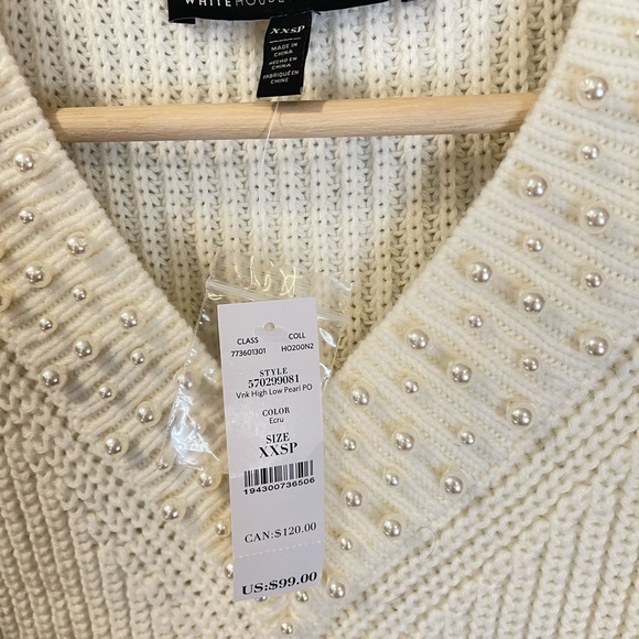 NWT WHBM vnk high low pearl pull over sweater, XXSP, ecru - Picture 6 of 14
